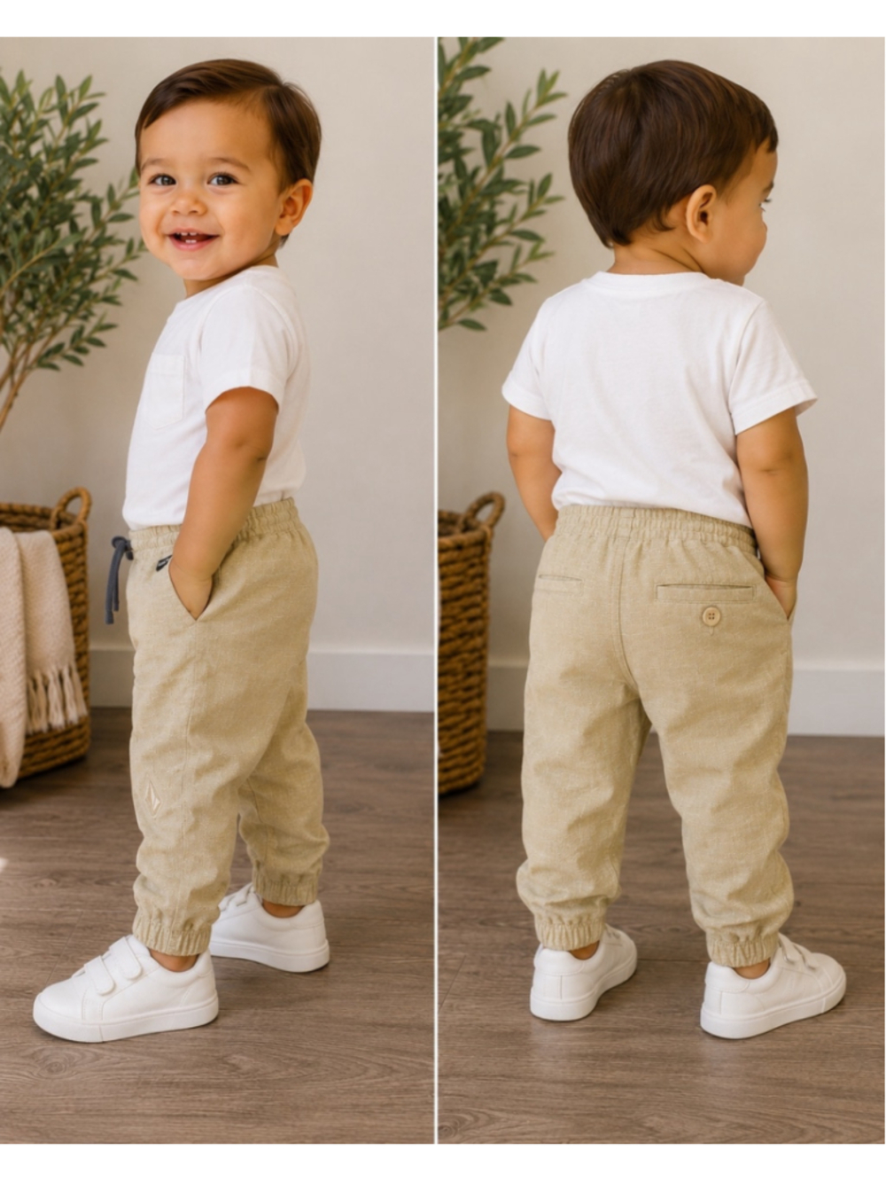 Volcom Baby Boys 12M Beige Jogger Pants Elastic Waist Drawstring Logo - Picture 5 of 5